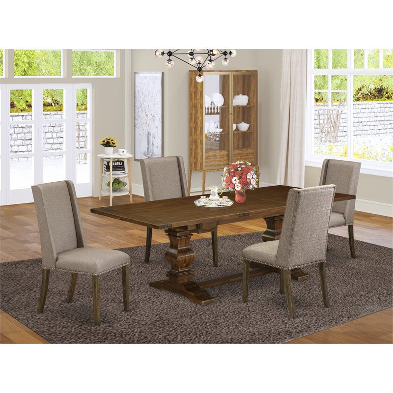 East West Furniture Lassale 5-piece Wood Dining Set in Walnut/Dark Khaki