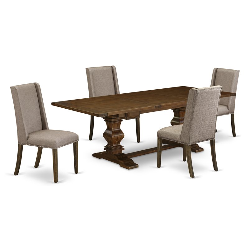 East West Furniture Lassale 5-piece Wood Dining Set in Walnut/Dark Khaki