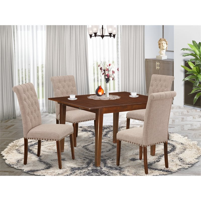 East West Furniture Milan 5-piece Wood Dining Set in Mahogany/Light Fawn