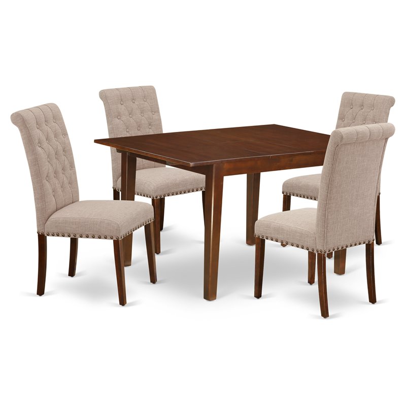 East West Furniture Milan 5-piece Wood Dining Set in Mahogany/Light Fawn