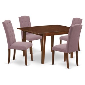 East West Furniture Milan 5-piece Wood Dining Set in Mahogany/Dahlia