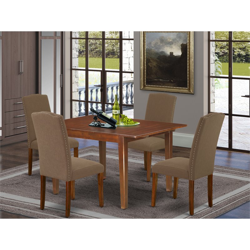 East West Furniture Milan 5-piece Wood Dining Set in Mahogany/Dark Coffee
