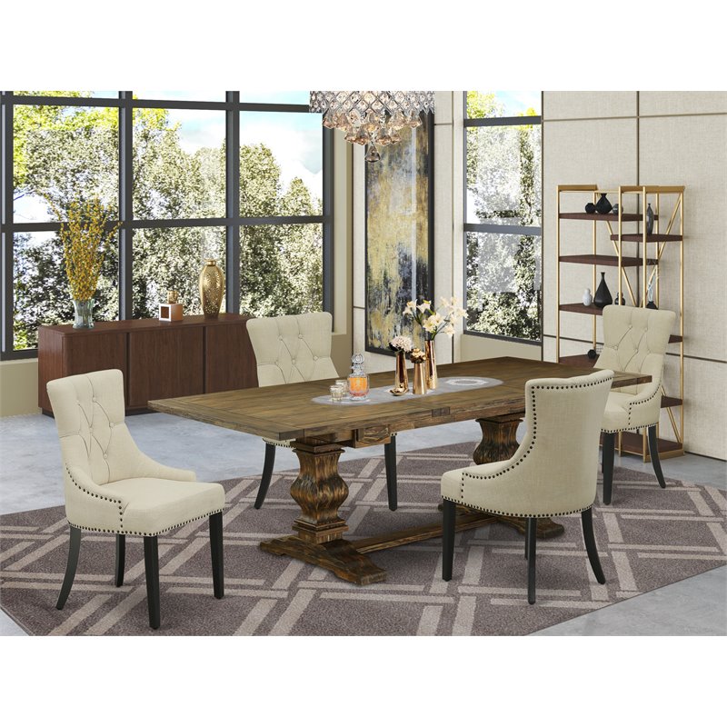 East West Furniture Lassale 5-piece Wood Dining Set in Brown/Light Beige