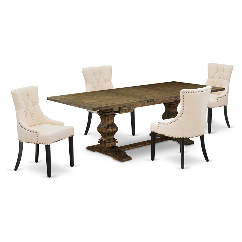 East West Furniture Lassale 5-piece Wood Dining Set in Brown/Light Beige