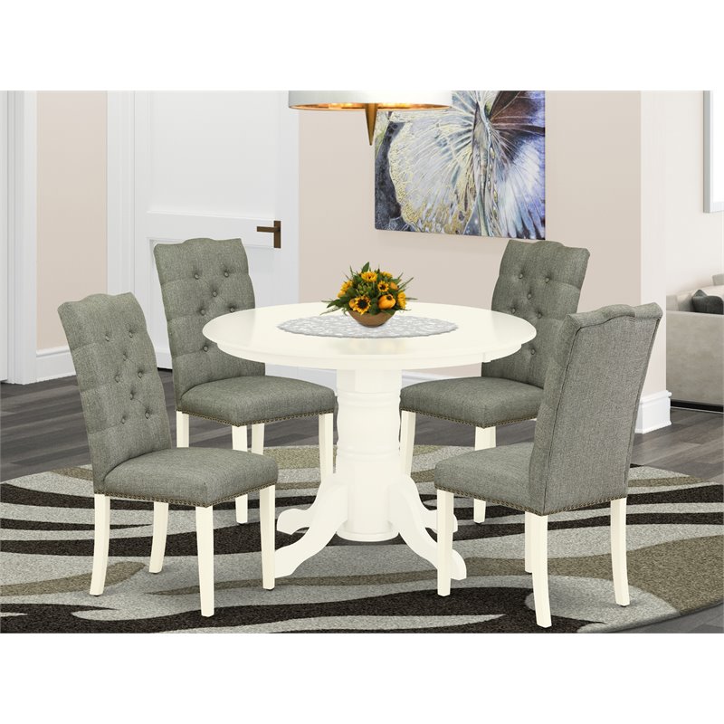 East West Furniture Shelton 5-piece Wood Dining Set in Linen White