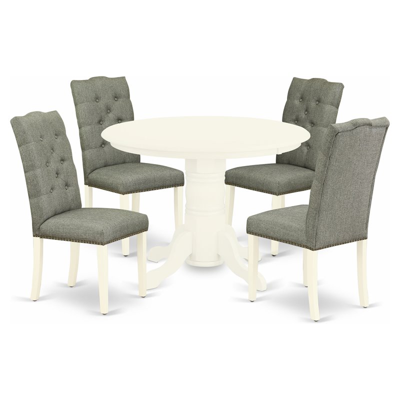 East West Furniture Shelton 5-piece Wood Dining Set in Linen White