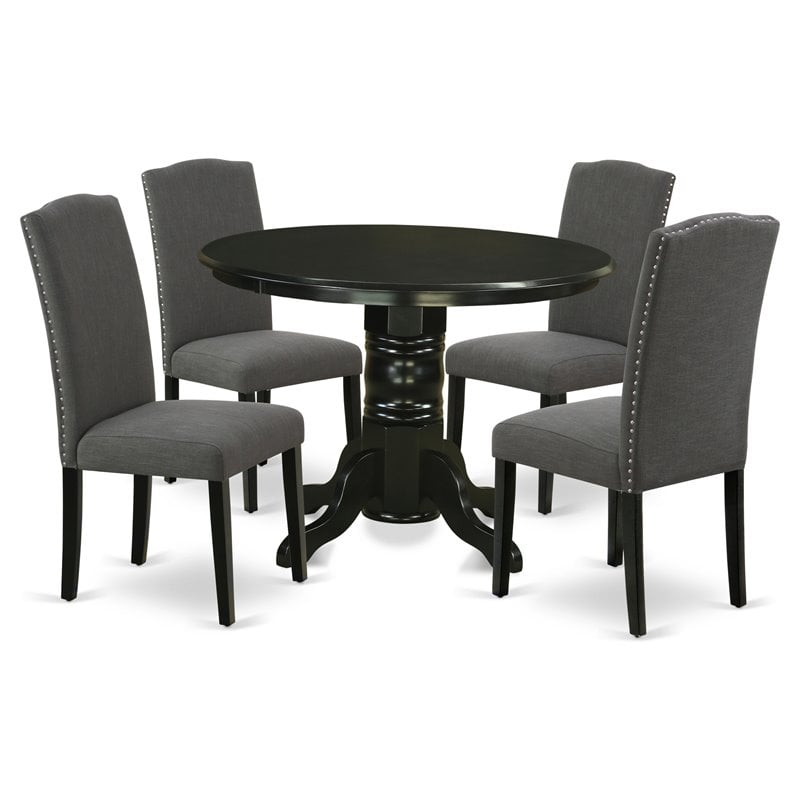East West Furniture Shelton 5-piece Wood Dining Set in Black/Dark Gotham Gray