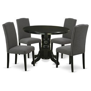 east west furniture shelton 5-piece wood dining set in black/dark gotham gray