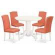 East West Furniture Shelton 5-piece Wood Dining Set in Linen White/Pink Flamingo