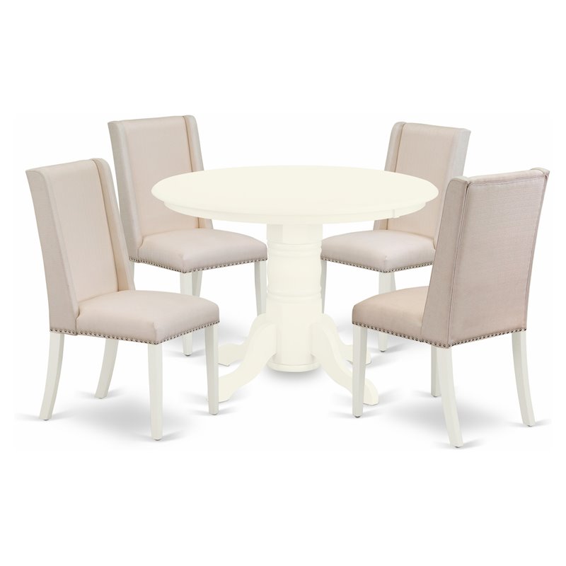 East West Furniture Shelton 5-piece Wood Dining Table Set in Linen White