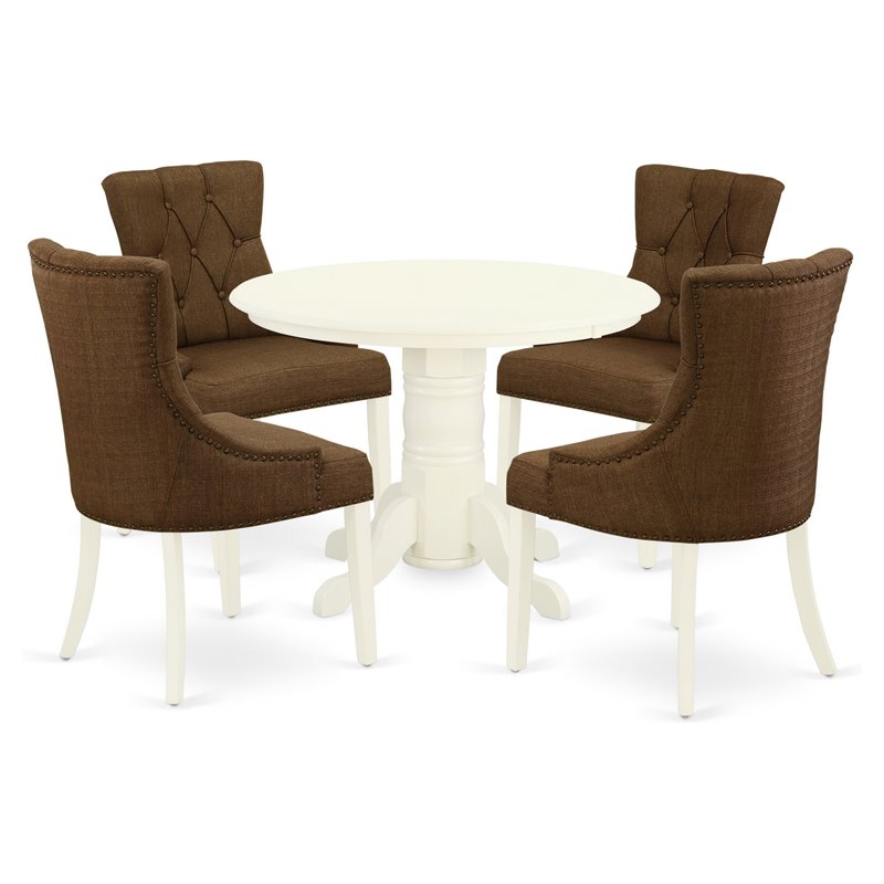 East West Furniture Shelton 5-piece Wood Dining Set in Linen White/Dark Coffee