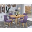 East West Furniture Monza 5-piece Wood Dining Set in Oak/Dahlia