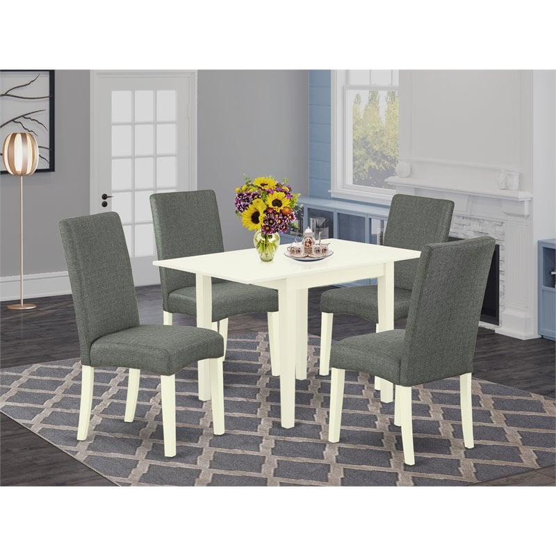 East West Furniture Norden 5-piece Wood Dining Set in Linen White/Gray