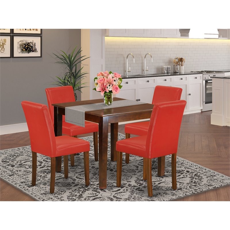 East West Furniture Oxford 5-piece Wood Dining Set in Mahogany/Firebrick Red