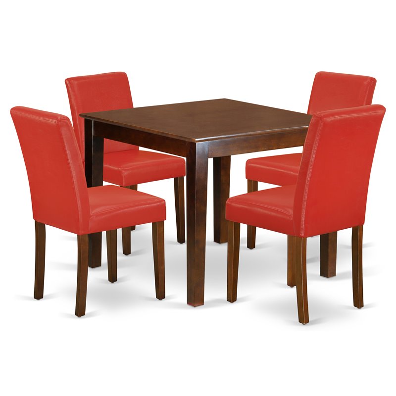 East West Furniture Oxford 5-piece Wood Dining Set in Mahogany/Firebrick Red