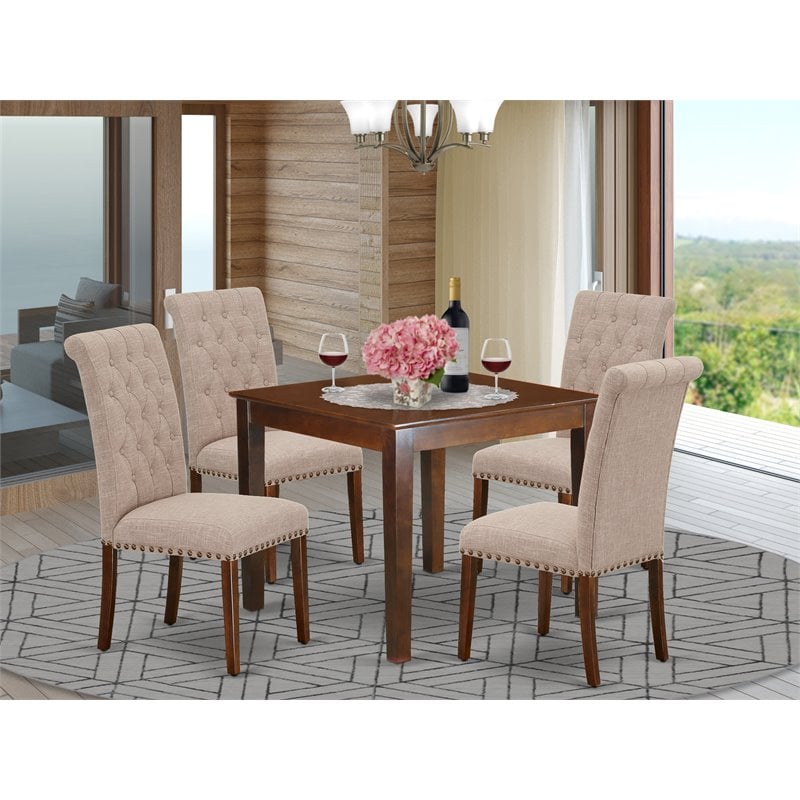 East West Furniture Oxford 5-piece Wood Dining Set in Mahogany/Light Fawn