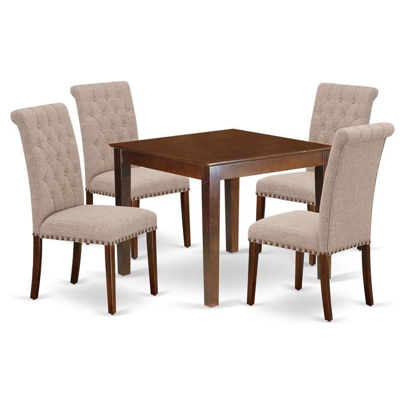 East West Furniture Oxford 5-piece Wood Dining Set in Mahogany/Light Fawn