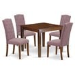 East West Furniture Oxford 5-piece Wood Dining Set in Mahogany/Dahlia