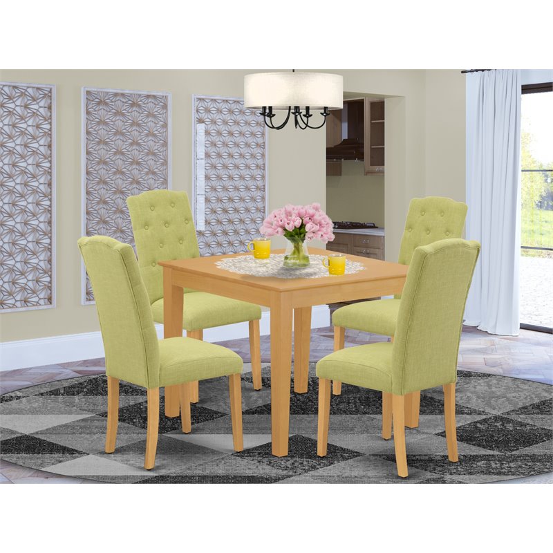 East West Furniture Oxford 5-piece Wood Dining Set in Oak/Lime Green