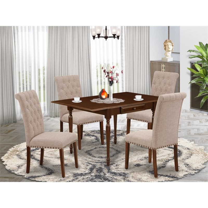East West Furniture Monza 5-piece Wood Dining Set in Mahogany/Light Fawn