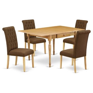 East West Furniture Monza 5-piece Wood Dining Set in Oak/Dark Coffee