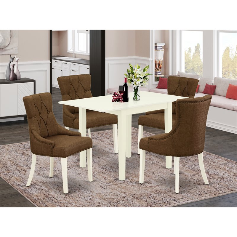 East West Furniture Norden 5-piece Wood Dining Set in Linen White/Dark Coffee
