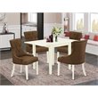East West Furniture Norden 5-piece Wood Dining Set in Linen White/Dark Coffee