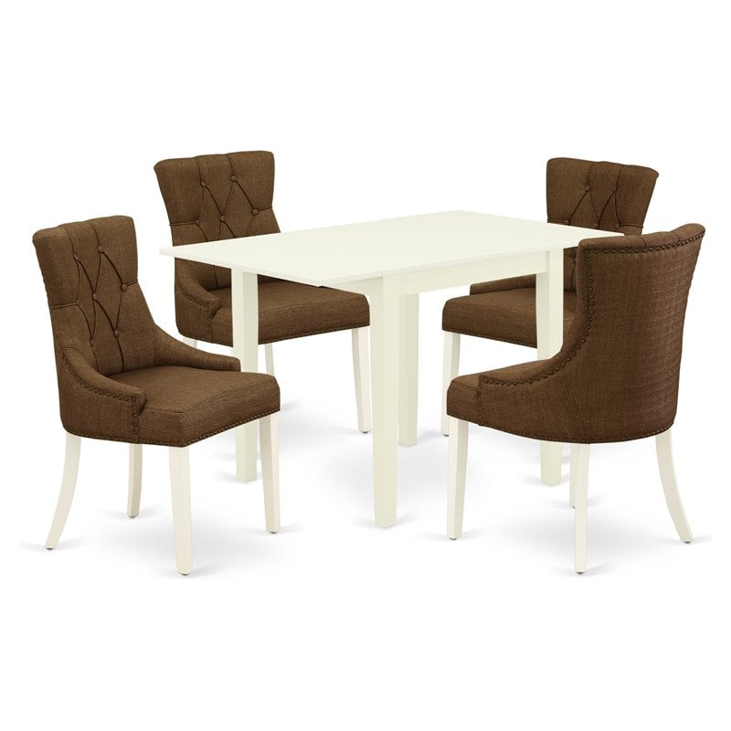 East West Furniture Norden 5-piece Wood Dining Set in Linen White/Dark Coffee