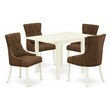 East West Furniture Norden 5-piece Wood Dining Set in Linen White/Dark Coffee