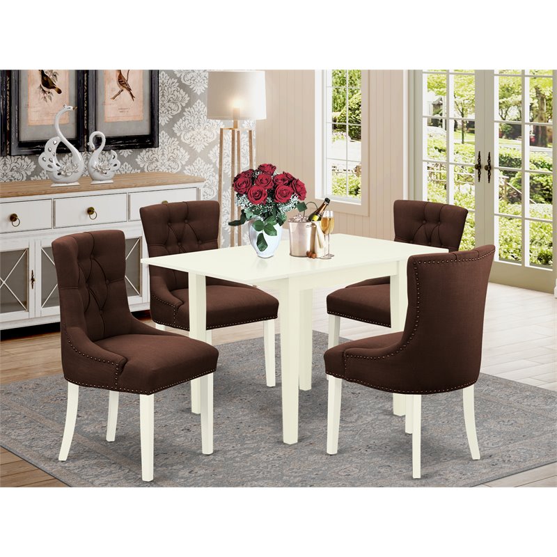 East West Furniture Norden 5-piece Wood Dining Set in Linen White/Chocolate
