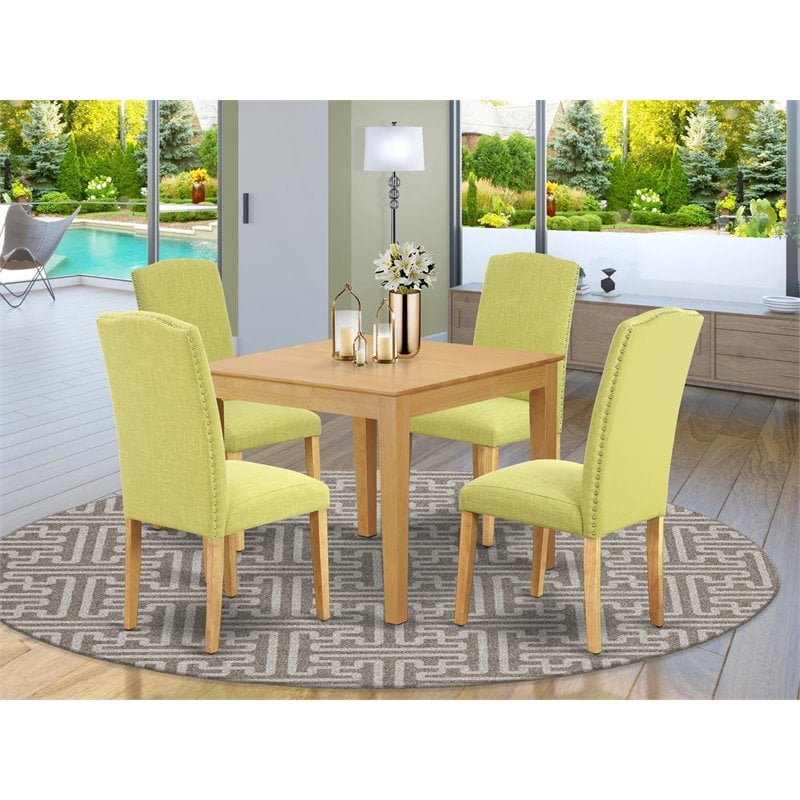 East West Furniture Oxford 5-piece Wood Dining Set in Oak/Limelight