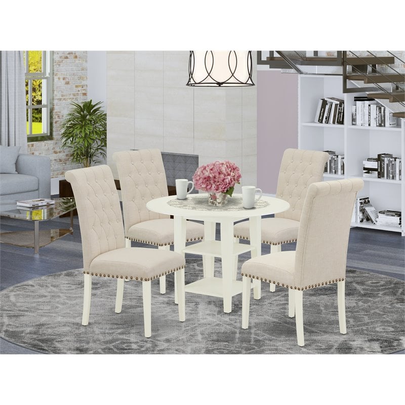 East West Furniture Sudbury 5-piece Wood Dining Set in Linen White/Light Beige