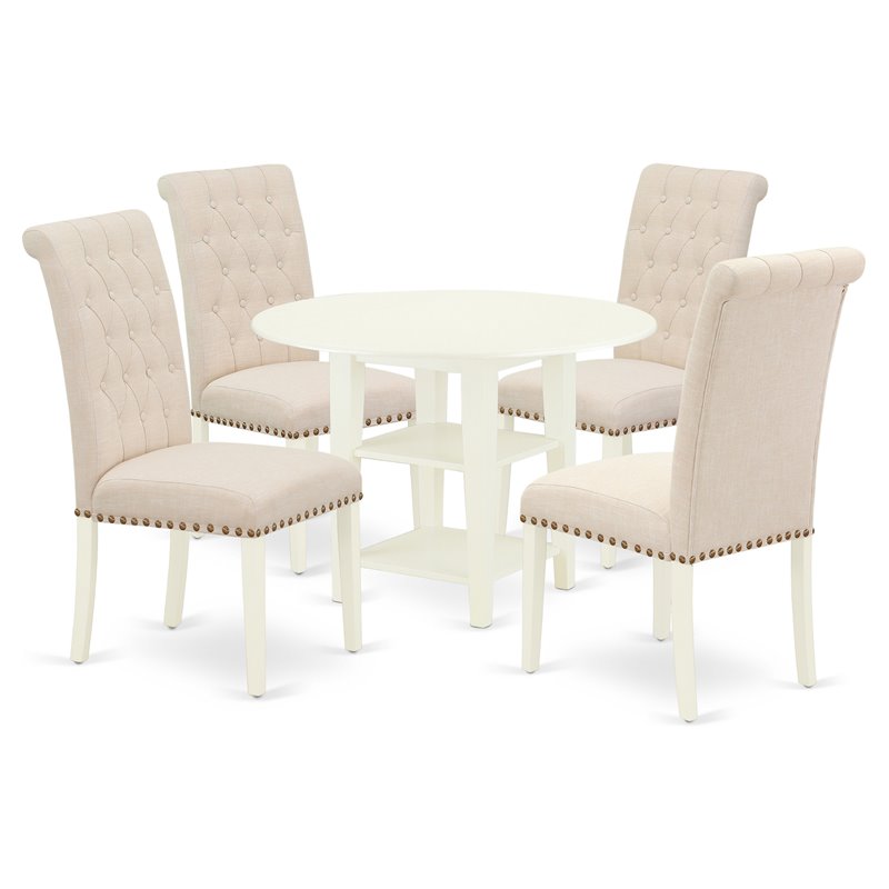 East West Furniture Sudbury 5-piece Wood Dining Set in Linen White/Light Beige