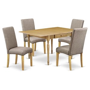 East West Furniture Monza 5-piece Wood Dining Set in Oak/Dark Khaki