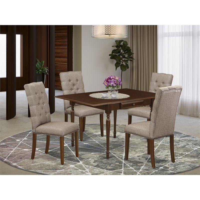 East West Furniture Monza 5-piece Wood Dining Table Set in Mahogany