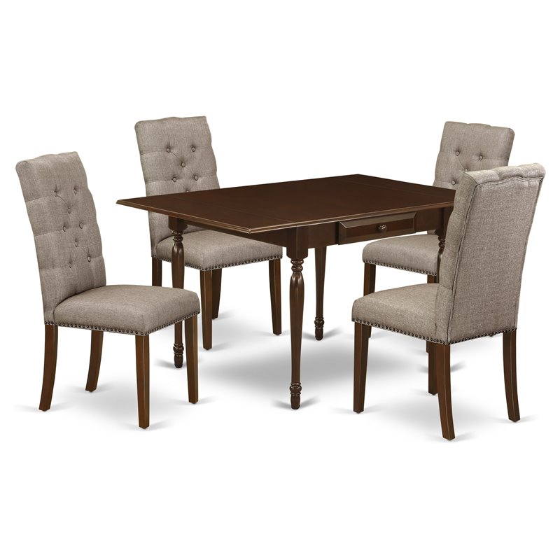 East West Furniture Monza 5-piece Wood Dining Table Set in Mahogany