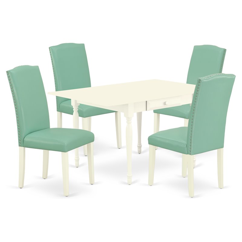 East West Furniture Monza 5-piece Wood Dining Set with Full Back Chairs in White