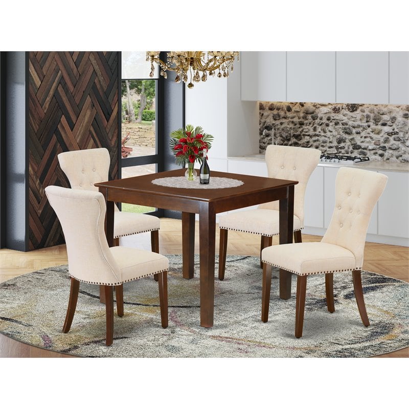 East West Furniture Oxford 5-piece Wood Dining Table and Chair Set in Mahogany