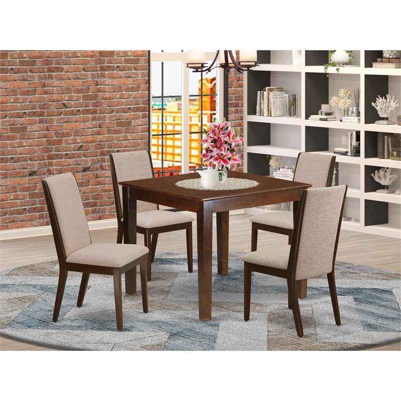 East West Furniture Oxford 5-piece Wood Kitchen Table Set in Mahogany