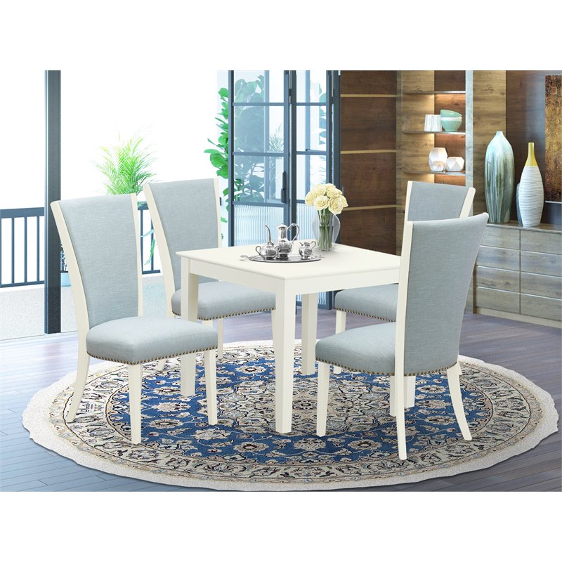 East West Furniture Oxford 5-piece Wood Dining Room Table Set in Linen White