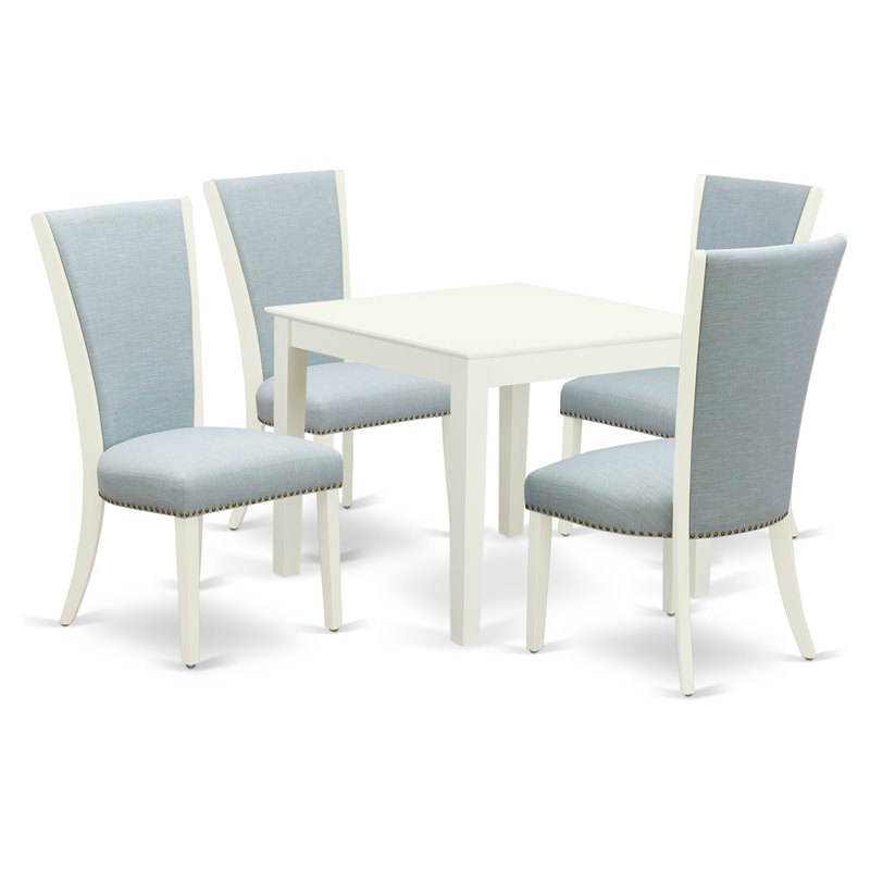 East West Furniture Oxford 5-piece Wood Dining Room Table Set in Linen White