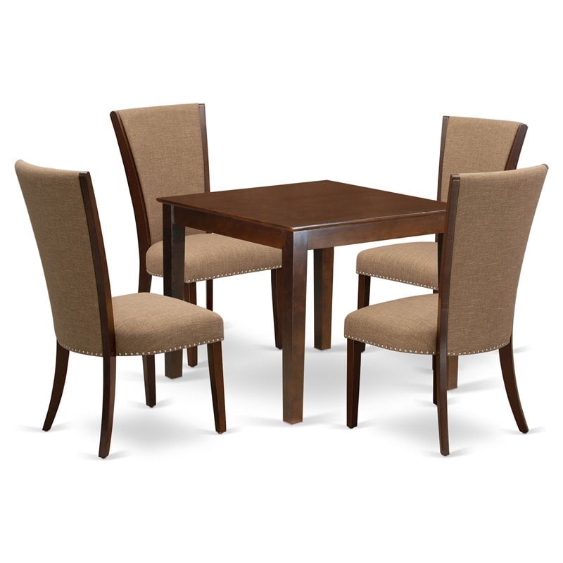 East West Furniture Oxford 5-piece Wood Dining Set with Fabric Seat in Mahogany