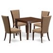East West Furniture Oxford 5-piece Wood Dining Set with Fabric Seat in Mahogany