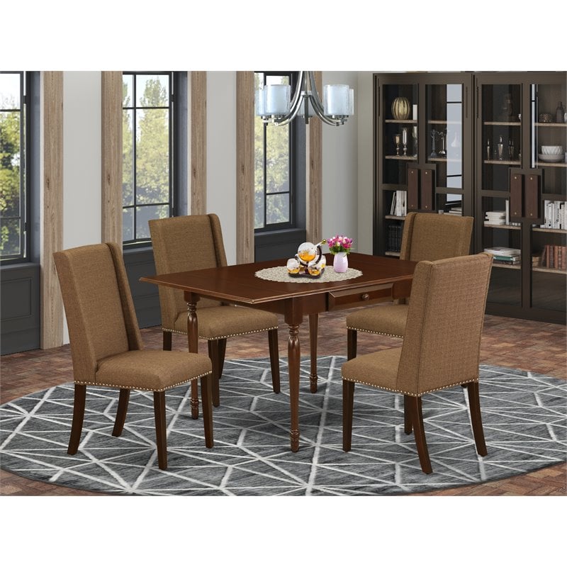 East West Furniture Monza 5-piece Wood Kitchen Table Set in Mahogany