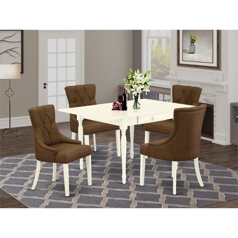 East West Furniture Monza 5-piece Wood Dining Set in Linen White/Dark Coffee