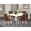 East West Furniture Monza 5-piece Wood Dining Set in Linen White/Dark Coffee