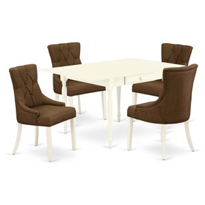 East West Furniture Monza 5-piece Wood Dining Set in Linen White/Dark Coffee