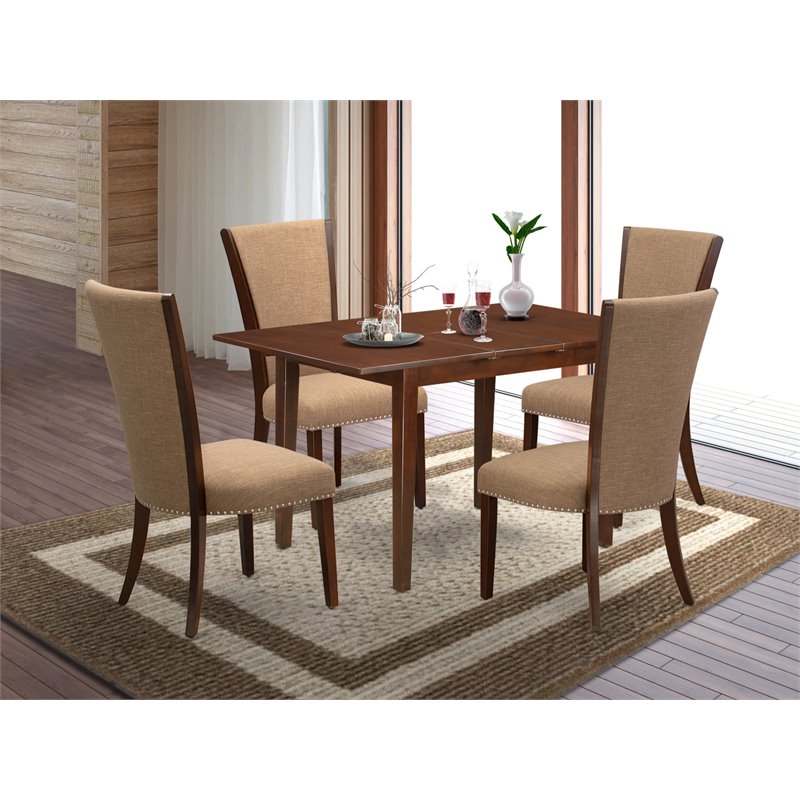 East West Furniture Norfolk 5-piece Wood Dining Room Table Set in Mahogany