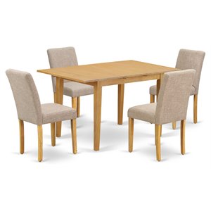 east west furniture norfolk 5-piece wood dining set in oak/light fawn