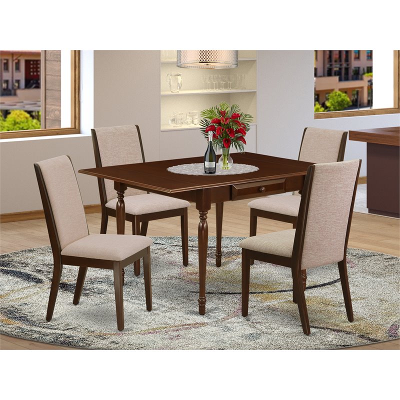 East West Furniture Monza 5-piece Wood Dining Table and Chairs in Mahogany